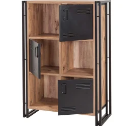 Bücherregal Sapphire - 89x35x127cm - 3 Türen - schwarzes Metall/Eiche Dekor