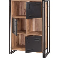 Bücherregal Sapphire - 89x35x127cm - 3 Türen - schwarzes Metall/Eiche Dekor