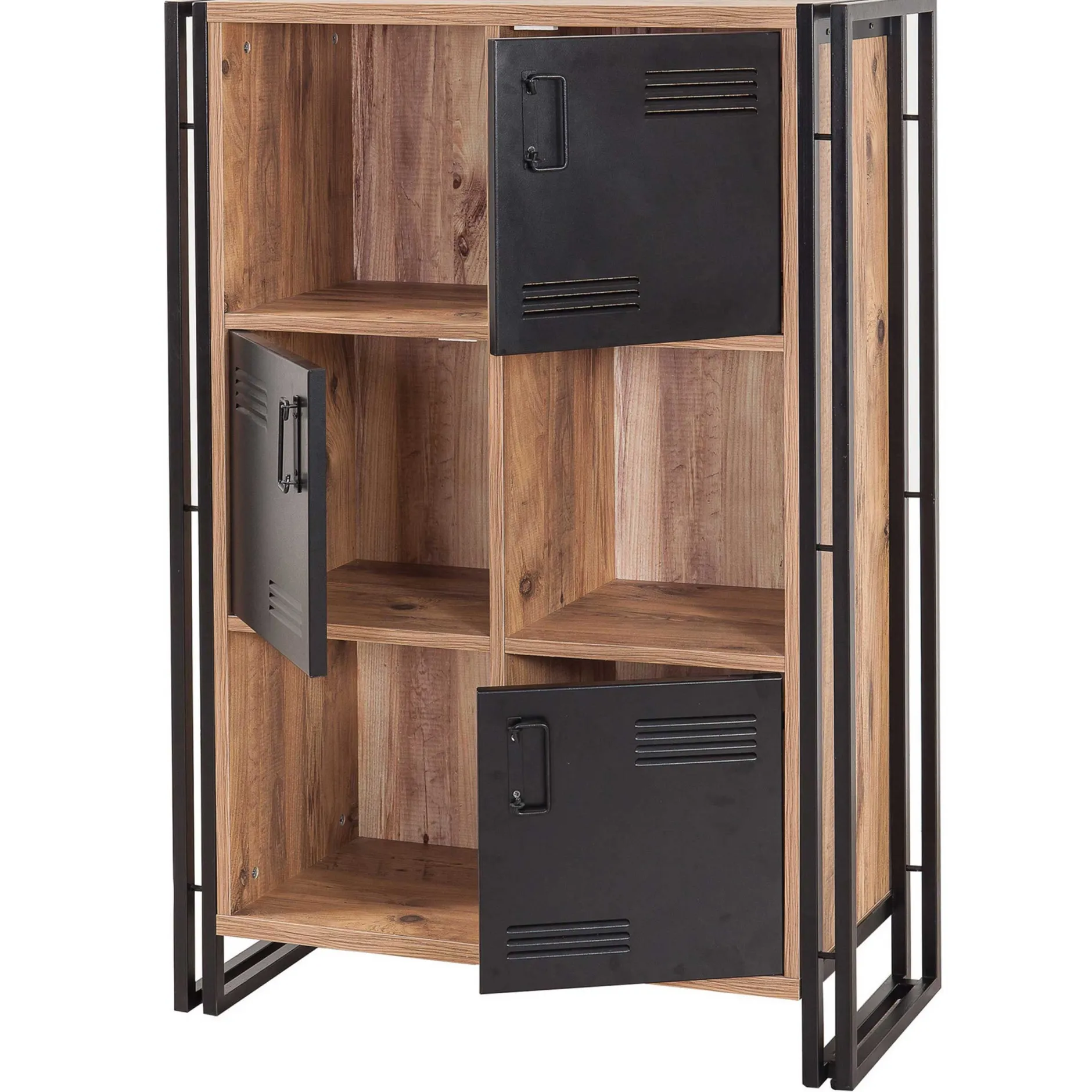 Bücherregal Sapphire - 89x35x127cm - 3 Türen - schwarzes Metall/Eiche Dekor