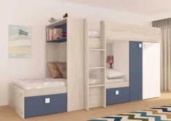 Beau Etagenbett 90x200 cm (Lattenrost nicht im Lieferumfang enthalten)-weiß/den/blau