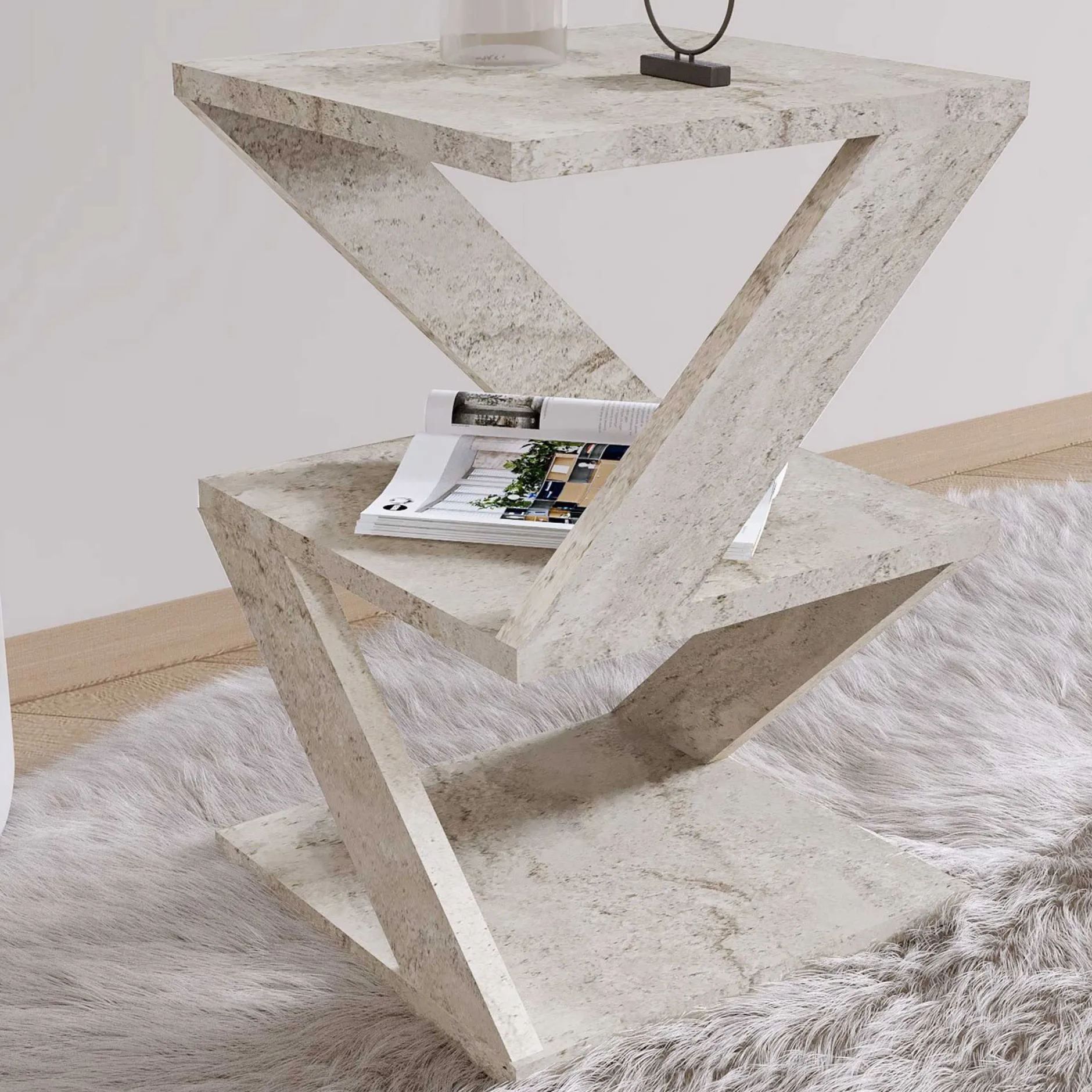 Beistelltisch Albeni - 100% MELAMINE - Travertin - 29,6 x 54,2 x 29,6 cm