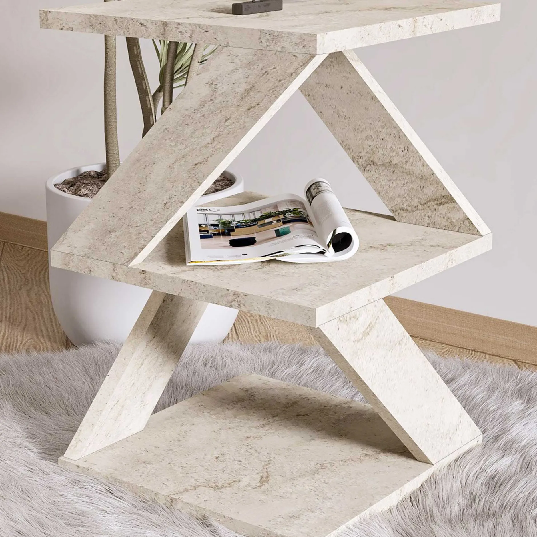 Beistelltisch Albeni - 100% MELAMINE - Travertin - 29,6 x 54,2 x 29,6 cm
