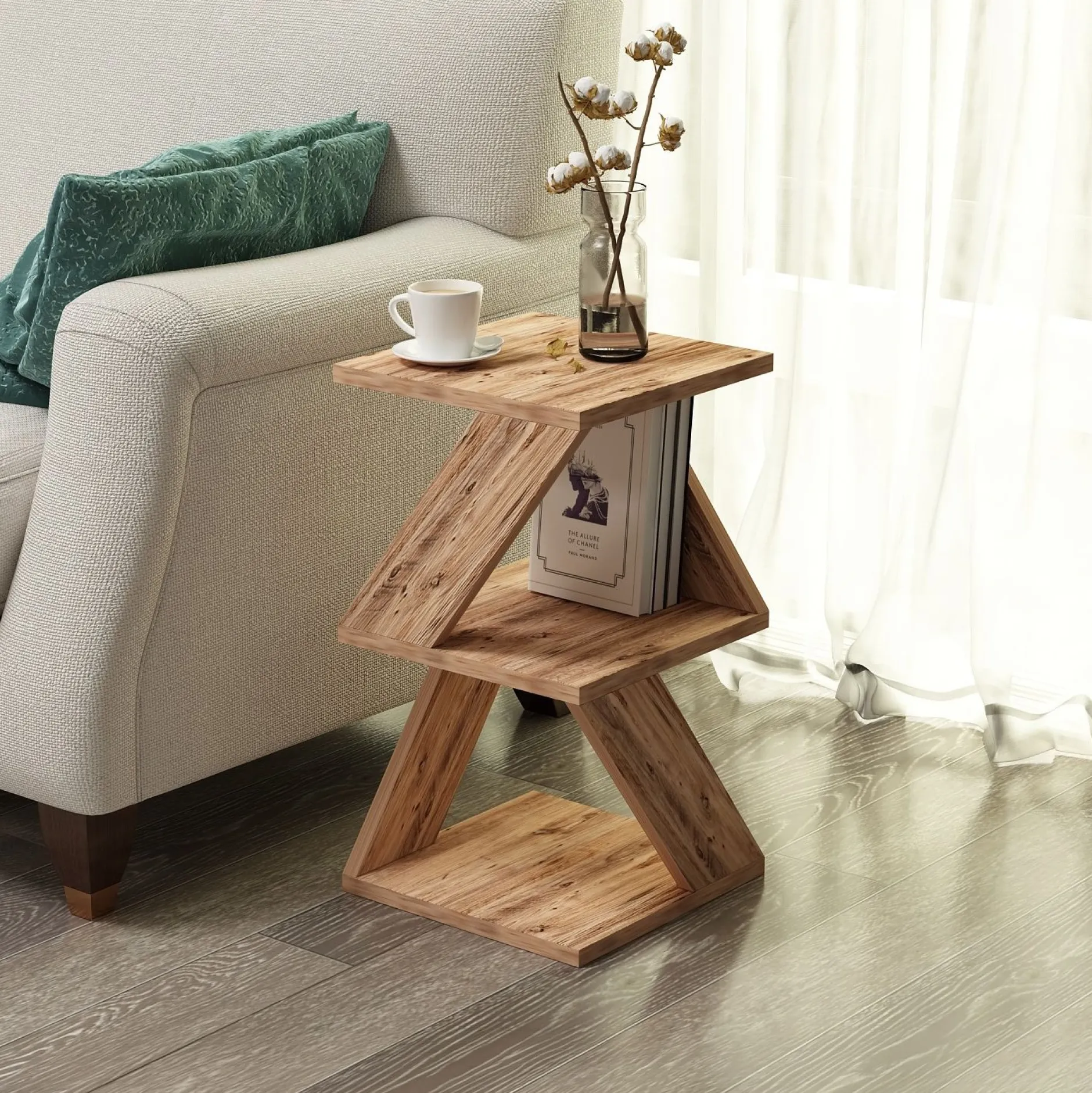 Beistelltisch Albeni - 100% MELAMINE - Atlantische Kiefer - 29,6 x 54,2 x 29,6 cm
