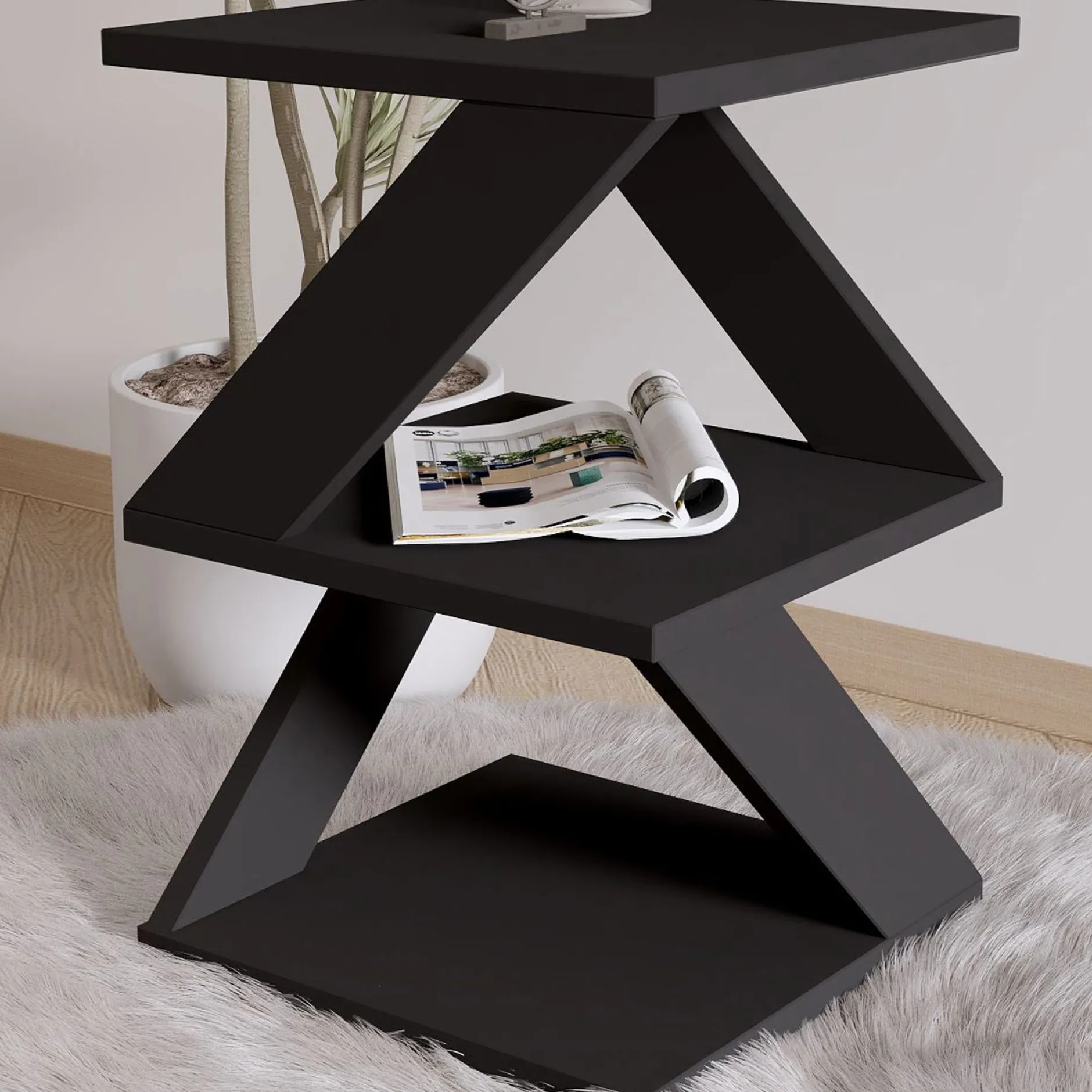Beistelltisch Albeni - 100% MELAMINE - Schwarz - 29,6 x 54,2 x 29,6 cm