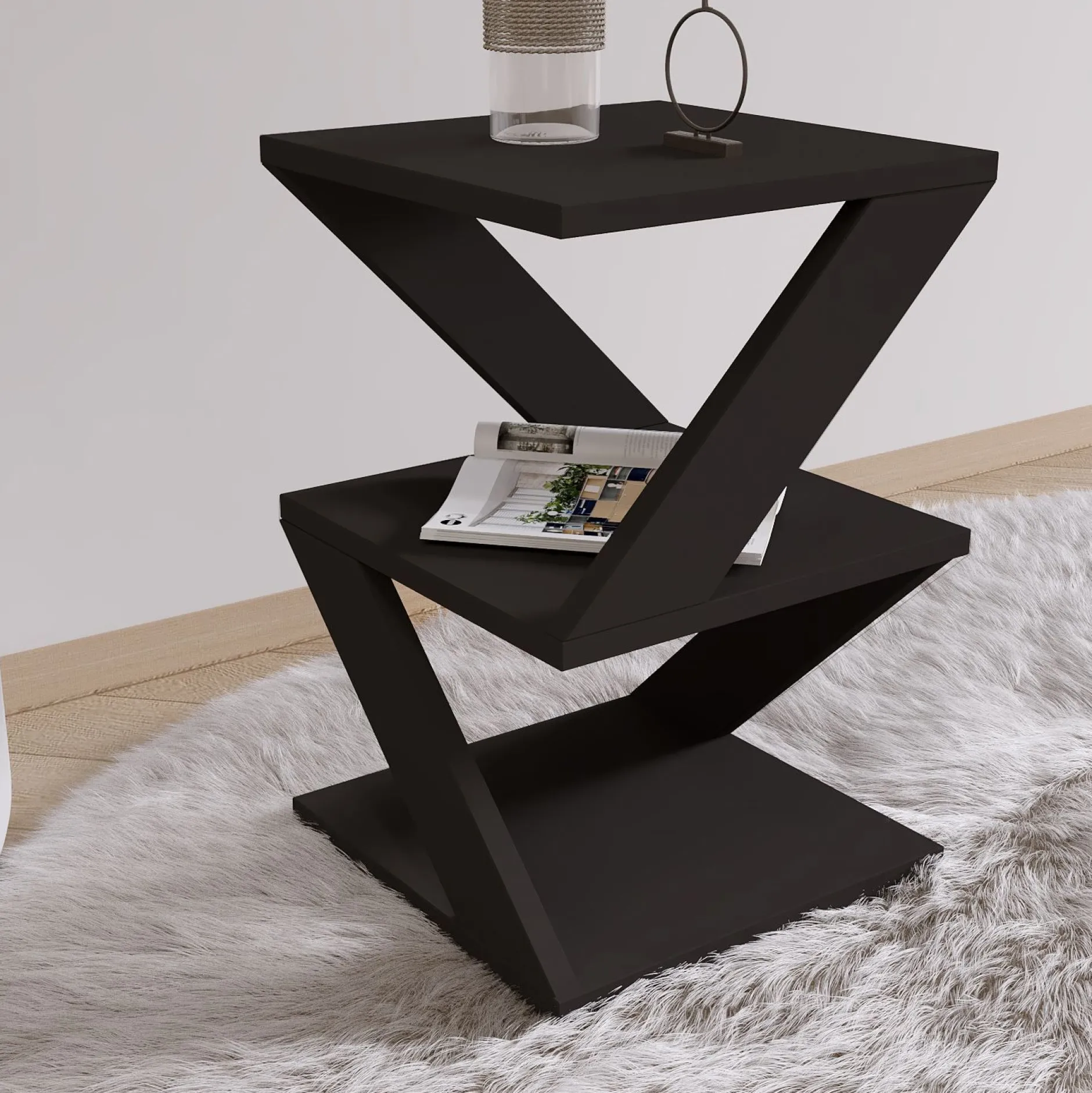 Beistelltisch Albeni - 100% MELAMINE - Schwarz - 29,6 x 54,2 x 29,6 cm