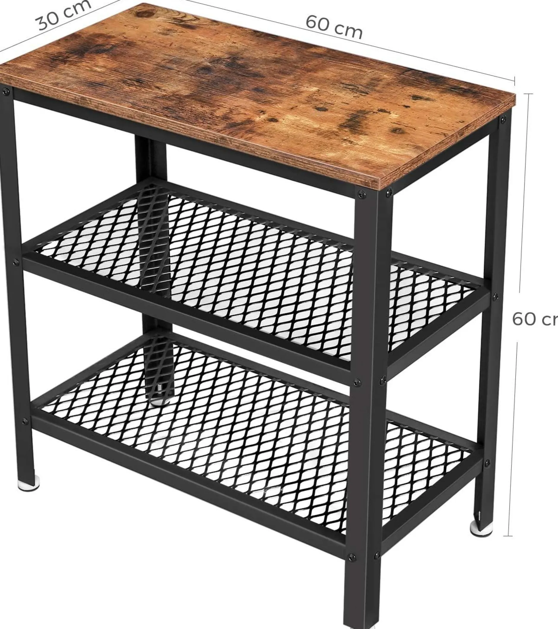 Beistelltisch Bill 60x30 2 Ablagen - rustikal braun/schwarz