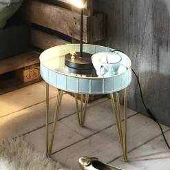 Beistelltisch | Ø41 cm x 40 cm | Gold-hellblau/Glas