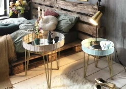 Beistelltisch | Ø51 cm x 50 cm | Gold-weiß/Glas