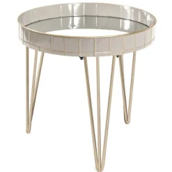 Beistelltisch | Ø51 cm x 50 cm | Gold-weiß/Glas