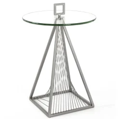 Beistelltisch | Ø45 cm x 57 cm | Grau/Glas