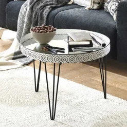 Beistelltisch | Ø 65cm x 46 cm | Weiß/Glas