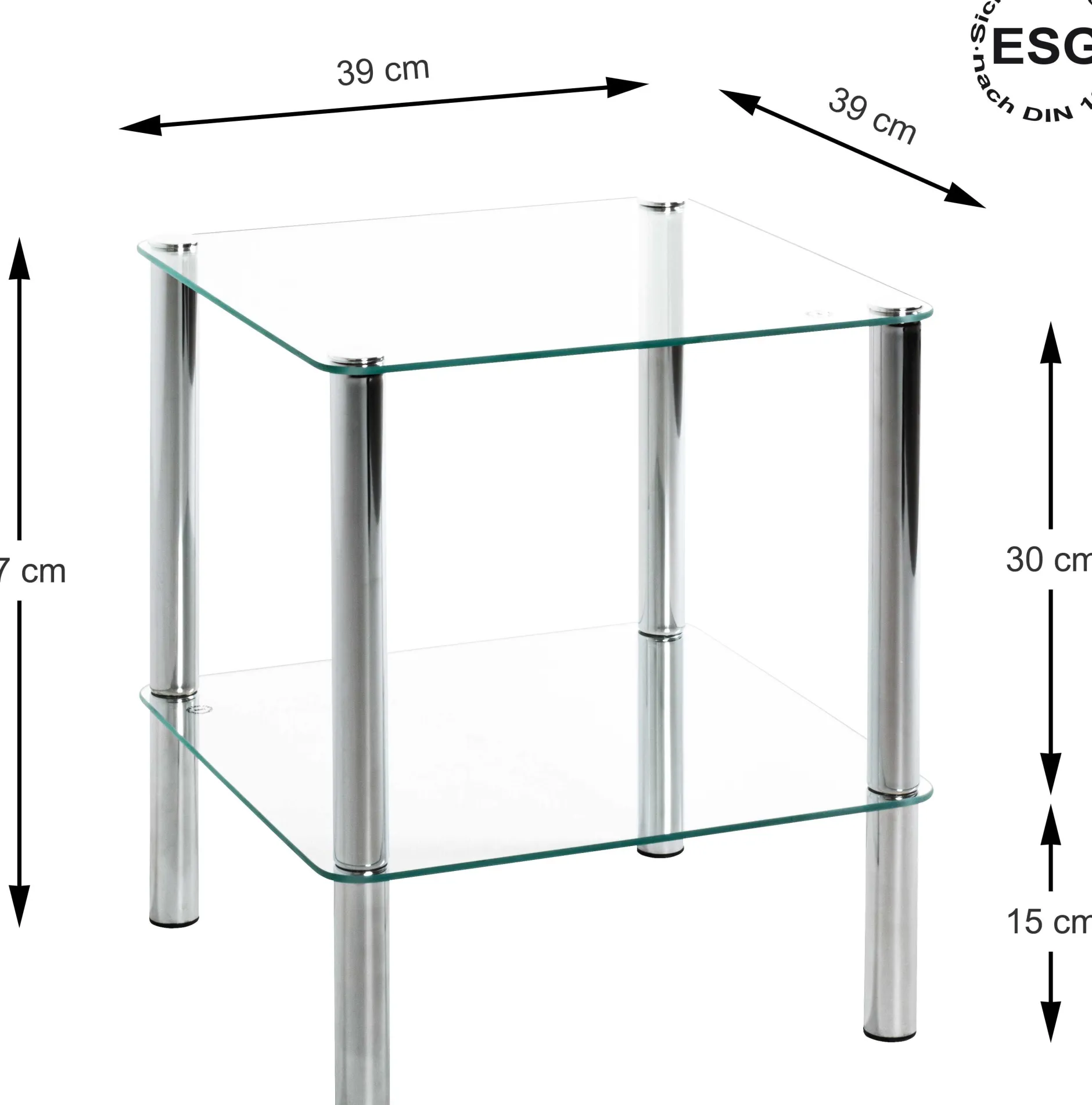 Beistelltisch Heiko 39x39cm - Glas/Chrom