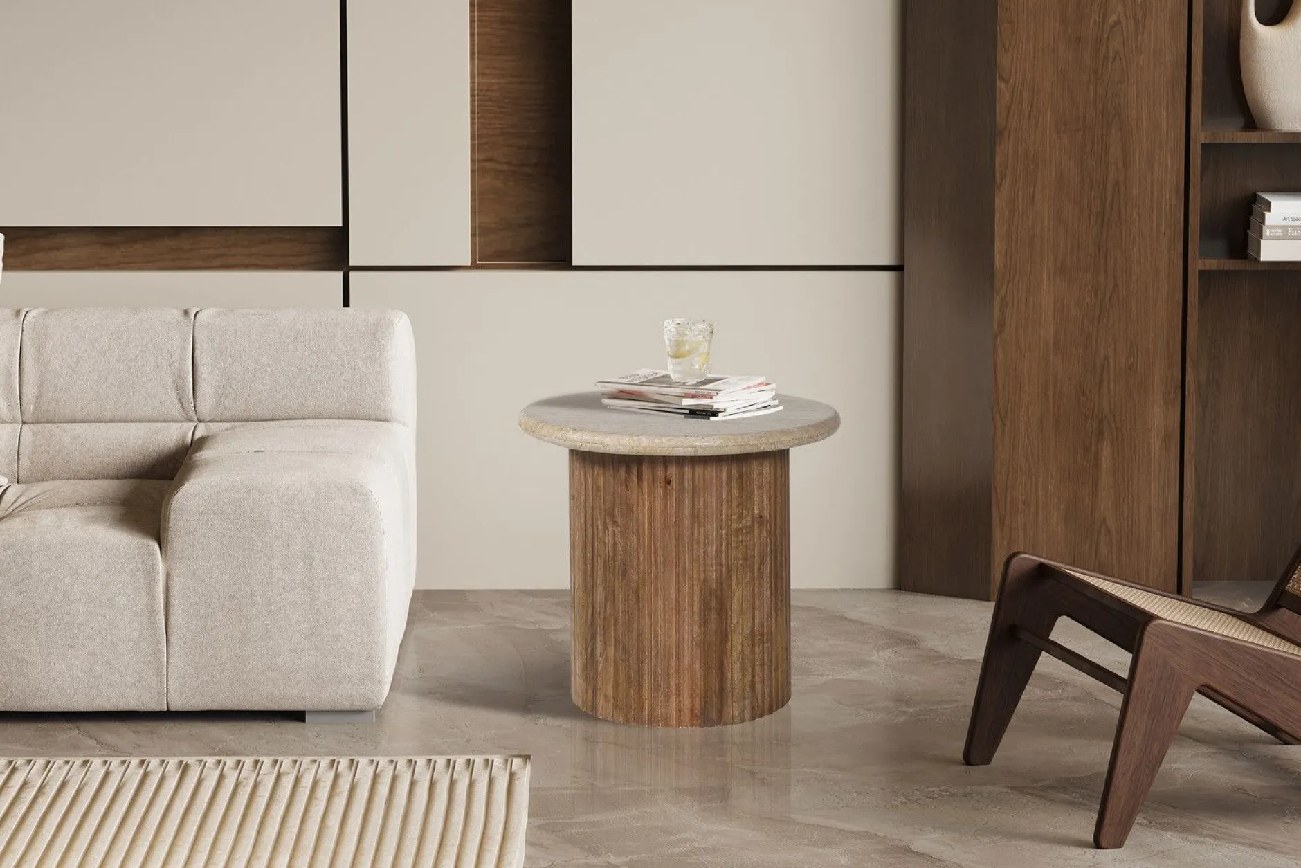 Beistelltisch Louis | Ø50 x 45 cm | Travertin Beige