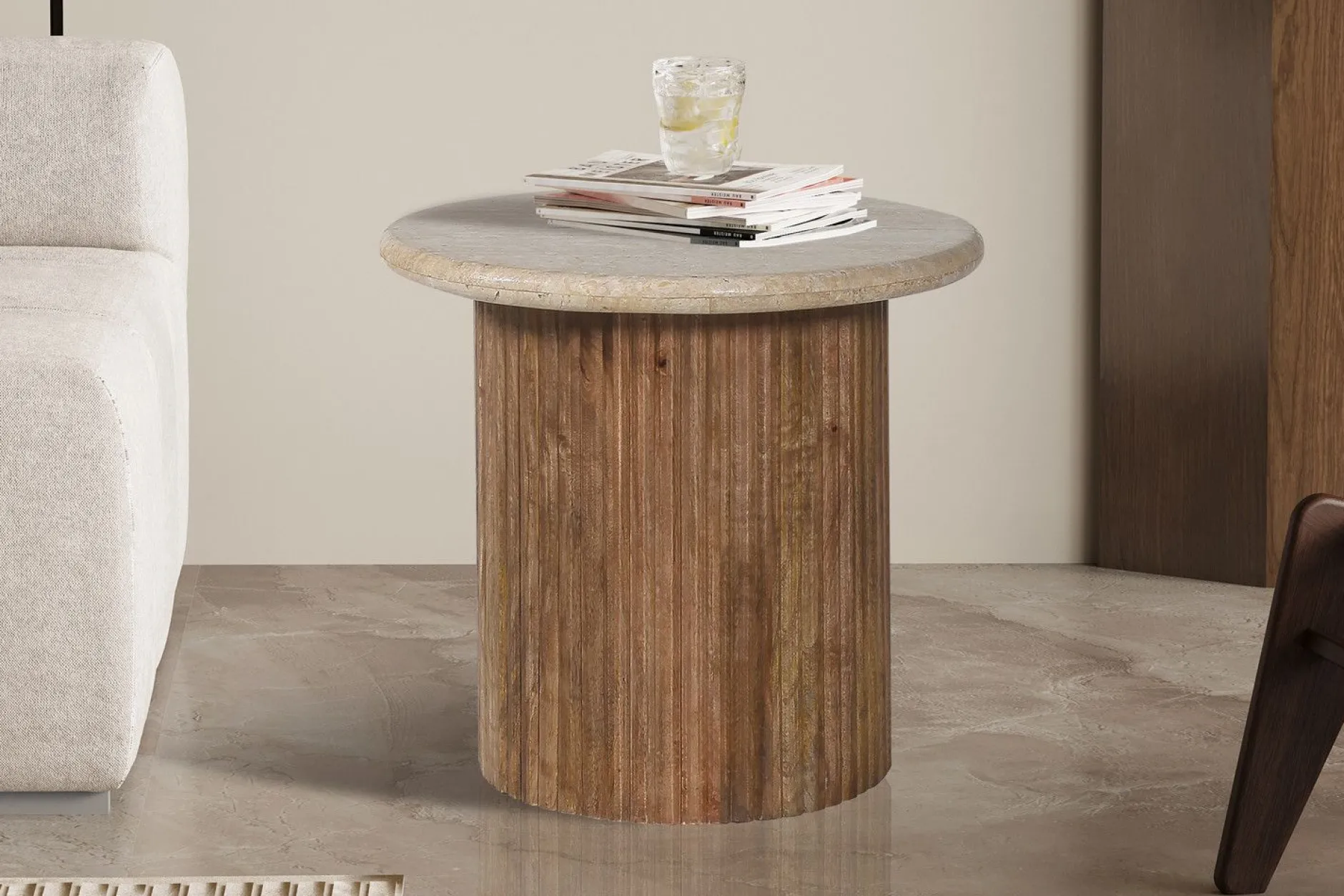 Beistelltisch Louis | Ø50 x 45 cm | Travertin Beige