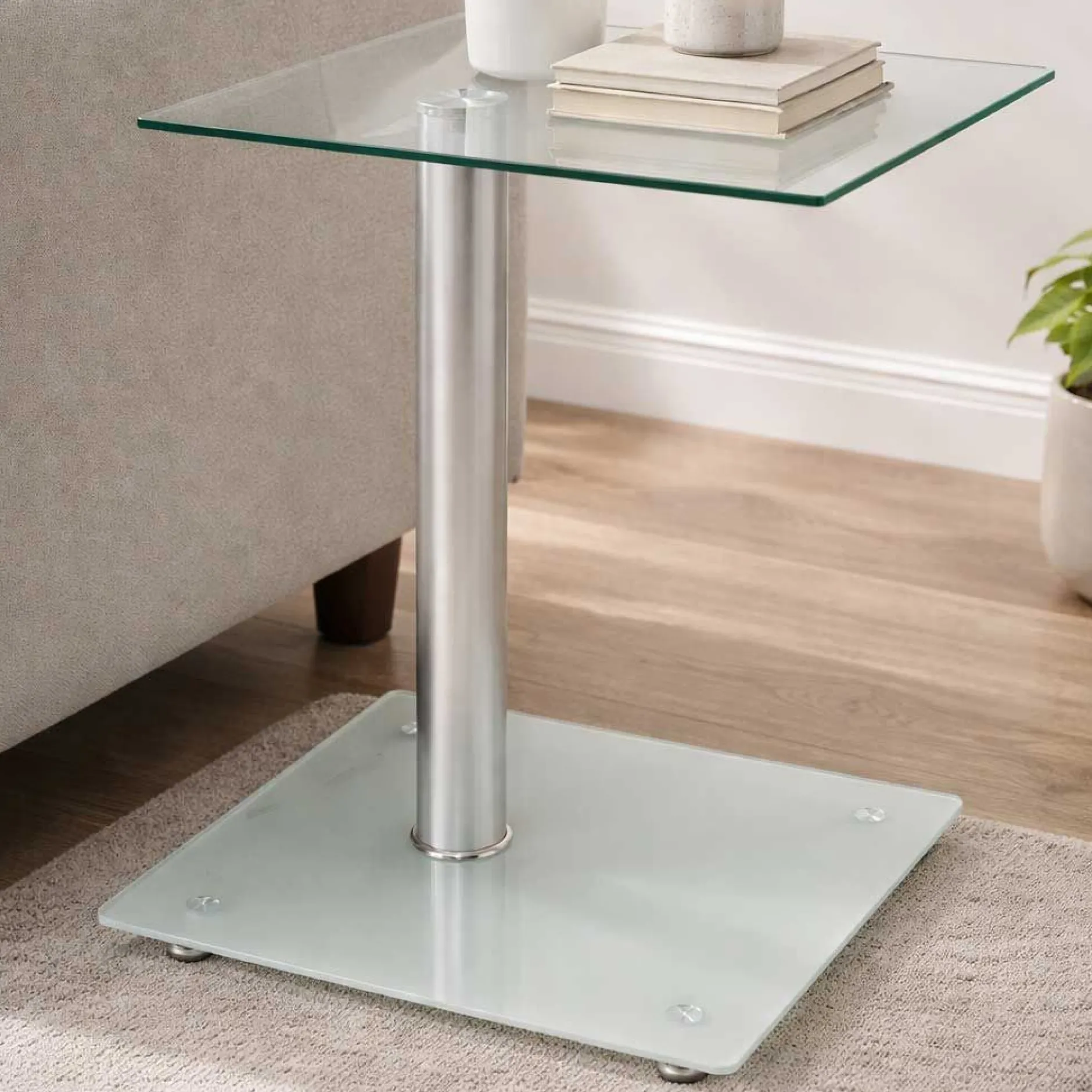 Beistelltisch mit Ablage aus Sicherheitsglas | 6 kg Tragkraft