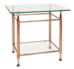 Beistelltisch mit Glasablage | 58 x 43 x 52 cm | kupferfarbenes Design