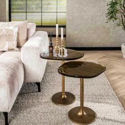 Beistelltisch mit Glasplatte Eclipse S - Antique Gold