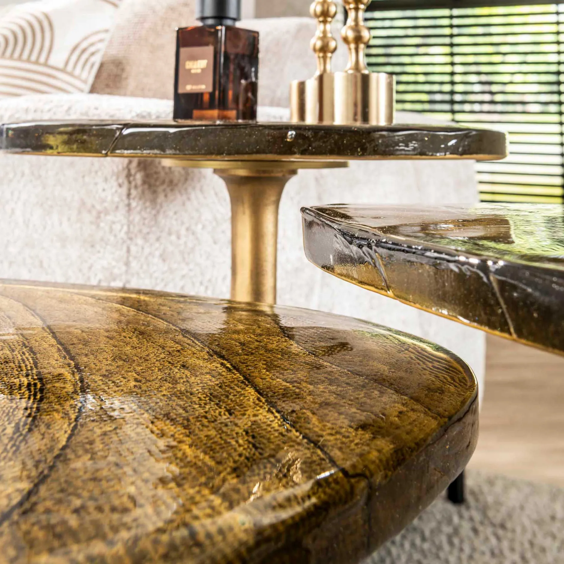 Beistelltisch mit Glasplatte Eclipse S - Antique Gold