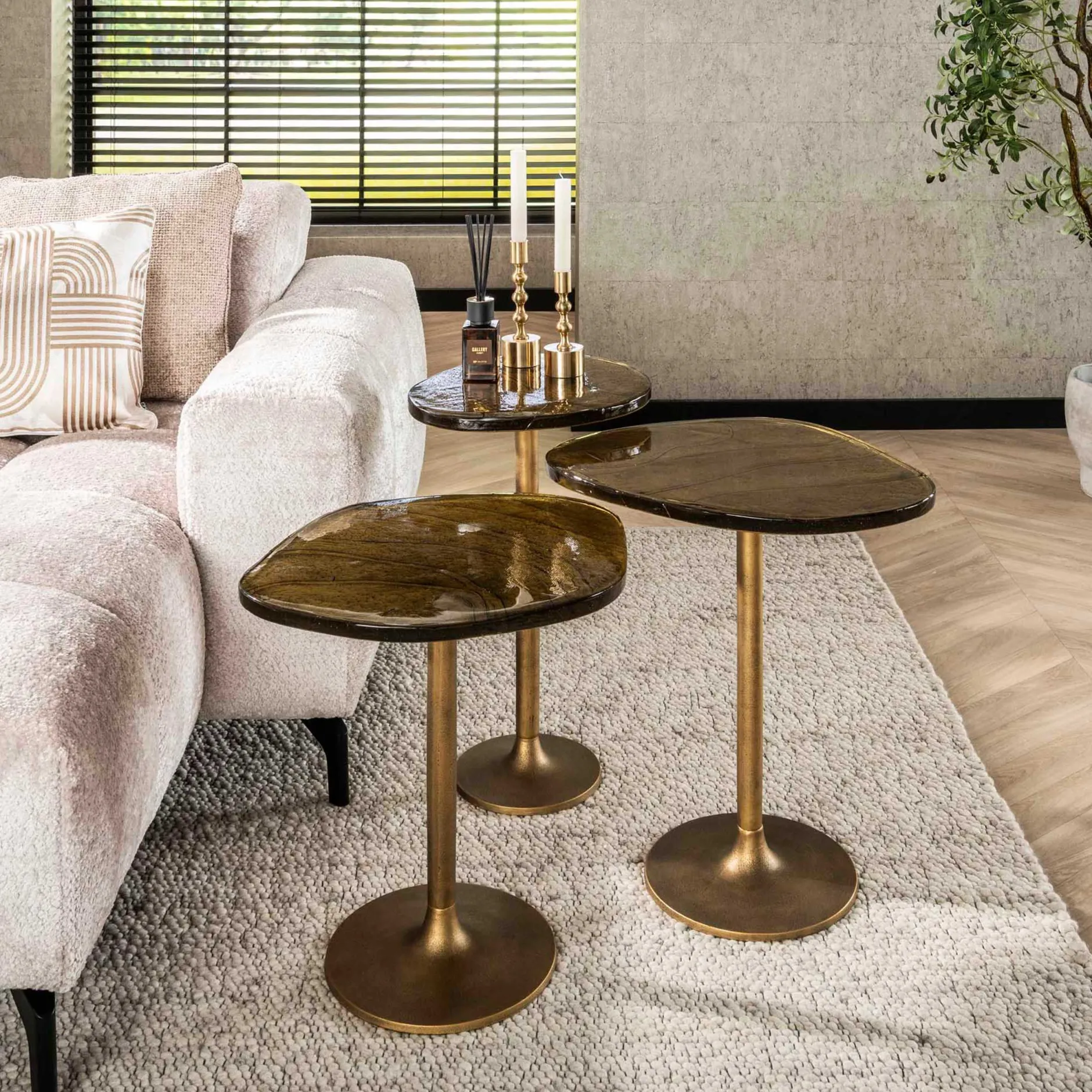 Beistelltisch mit Glasplatte Eclipse S - Antique Gold