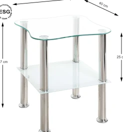 Beistelltisch mit Metallgestell und Glasablagen | 10 kg Tragkraft