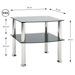 Beistelltisch mit schwarzer Glasplatte - Tragkraft 8 kg