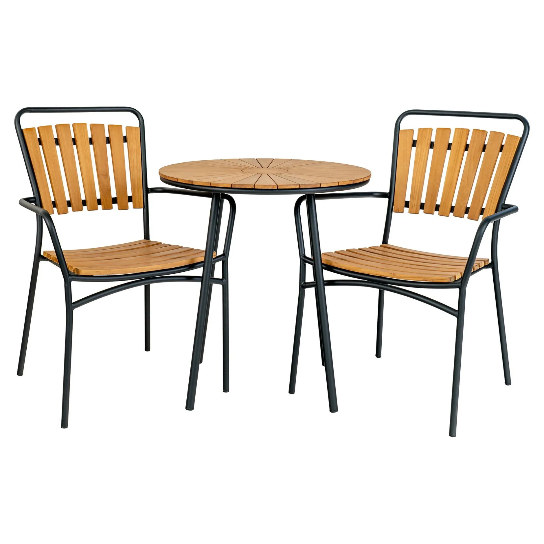 Beistelltisch mit Teakholzplatte - Natur/Schwarz