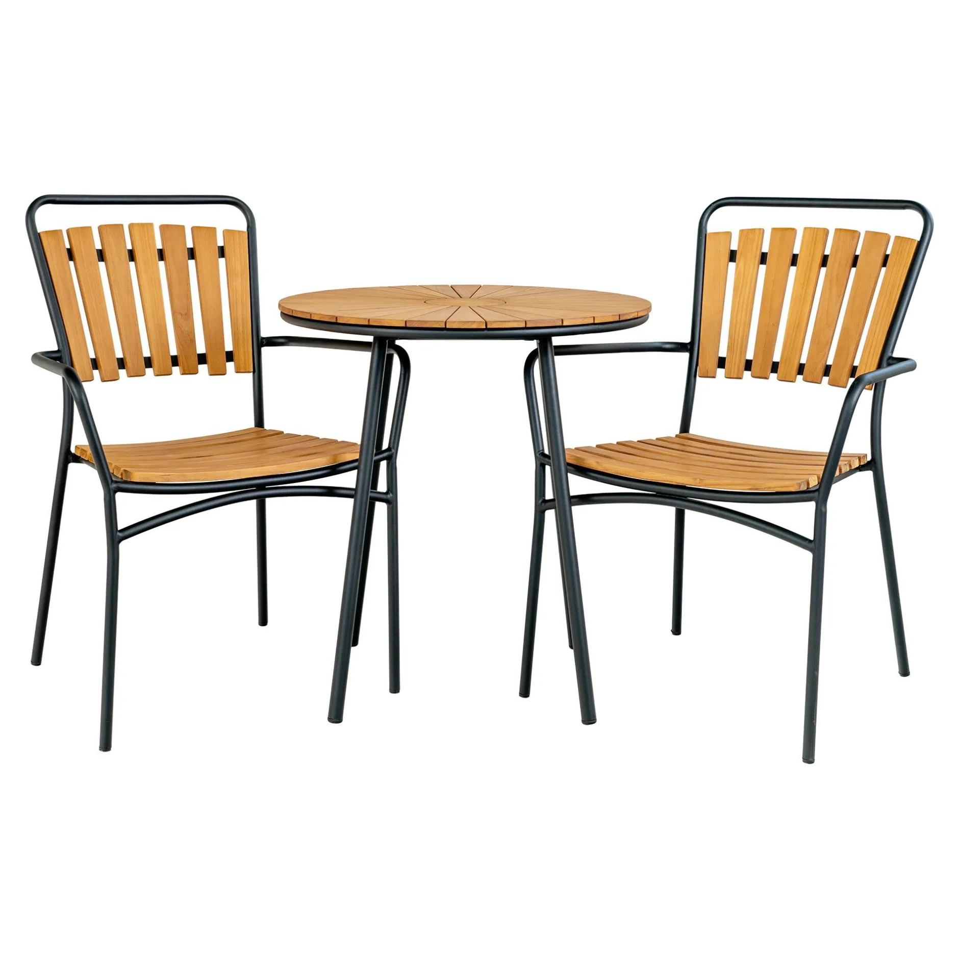 Beistelltisch mit Teakholzplatte - Natur/Schwarz