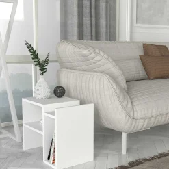 Beistelltisch Piyon - 50x30x40cm - mit Ablage - weiß