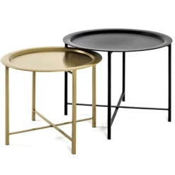 Beistelltisch-Set | Großer und kleiner Beistelltisch | Schwarz-Gold