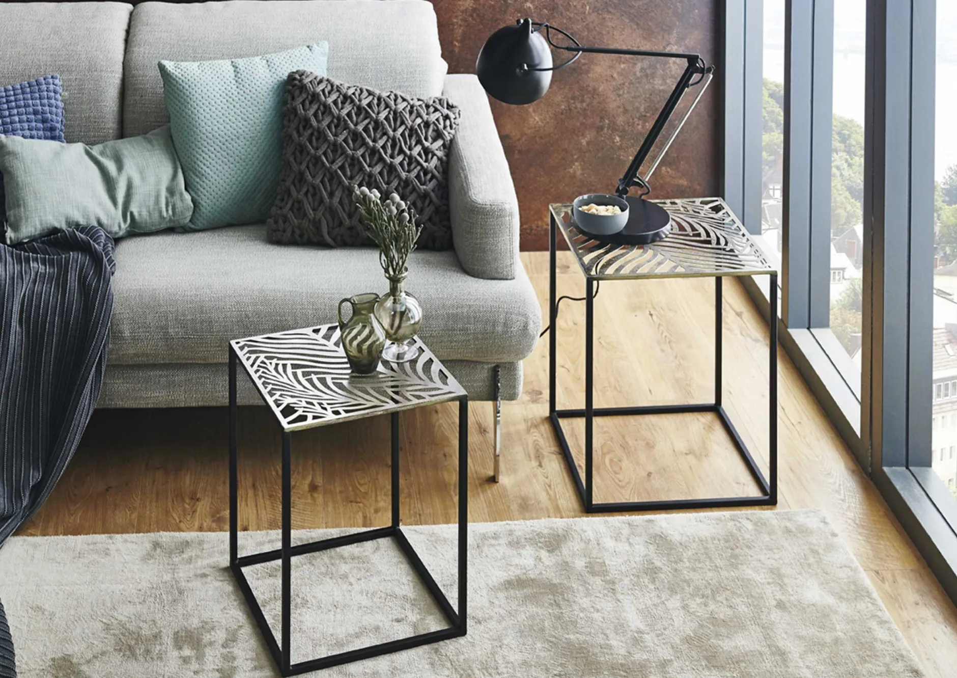 Beistelltisch-Set | 35 x 35 x 45 cm | Black Leaf Design