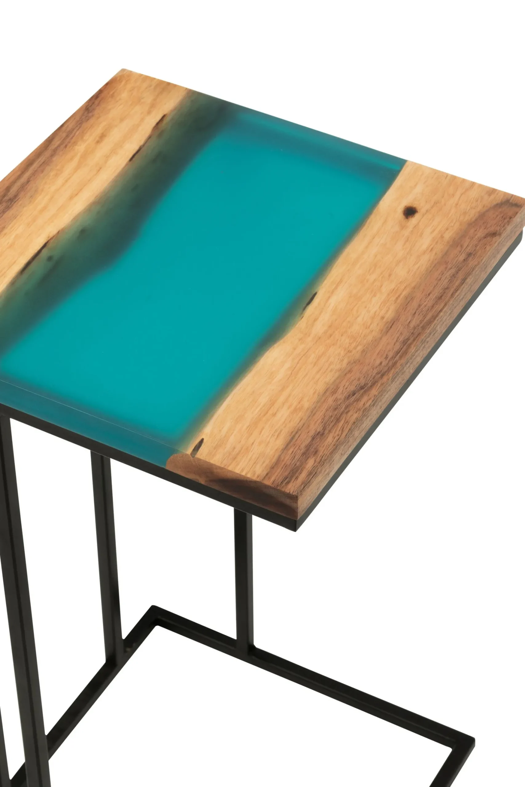 Beistelltisch viereckig akazienholz/polyresin naturell/blau