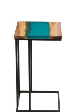 Beistelltisch viereckig akazienholz/polyresin naturell/blau