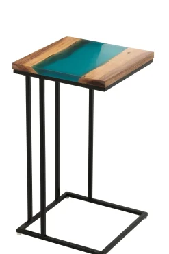 Beistelltisch viereckig akazienholz/polyresin naturell/blau