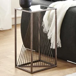 Beistelltisch | 30 x 30 x 60 cm | Braun/Glas