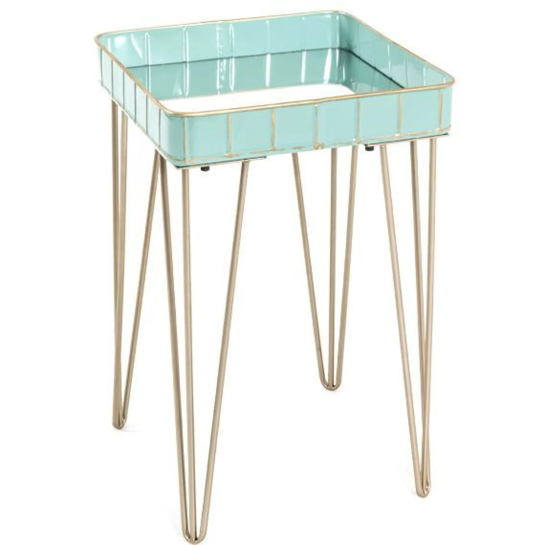 Beistelltisch | 35 x 35 x 56 cm | Gold-hellblau/Glas