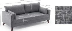 Bella 3-Sitzer-Schlafsofa | HOLZ-/MDF-RAHMEN | Grau
