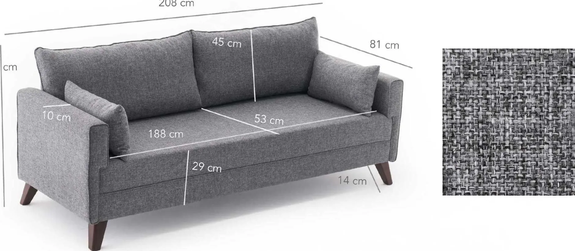 Bella 3-Sitzer-Schlafsofa | HOLZ-/MDF-RAHMEN | Grau