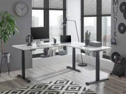 Ben Verstellbarer Eckschreibtisch 185x77x74-125cm - weiß/schwarz