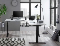 Ben Verstellbarer Eckschreibtisch 185x77x74-125cm - weiß/schwarz