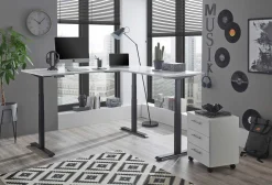 Ben Verstellbarer Eckschreibtisch 185x77x74-125cm - weiß/schwarz