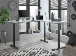 Ben Verstellbarer Eckschreibtisch 185x77x74-125cm - weiß/schwarz