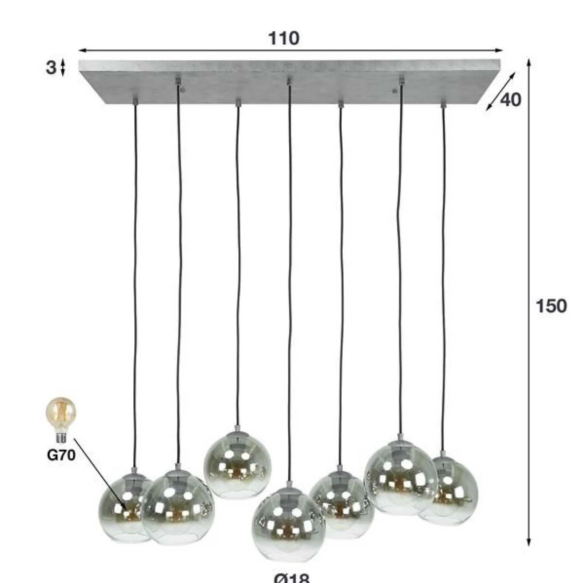 Bessy Hängeleuchte 7 Lampenschirme-Altsilber