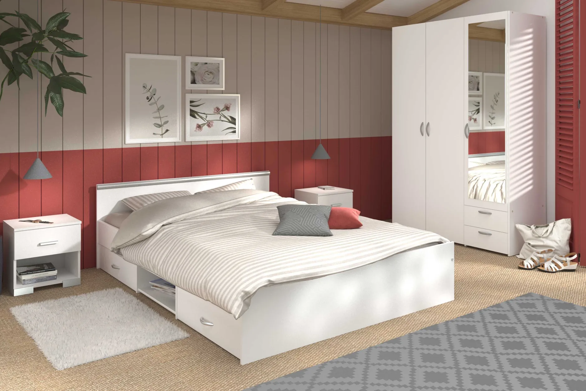 Bett Alma 140x200cm mit 2 Schubladen - weiß