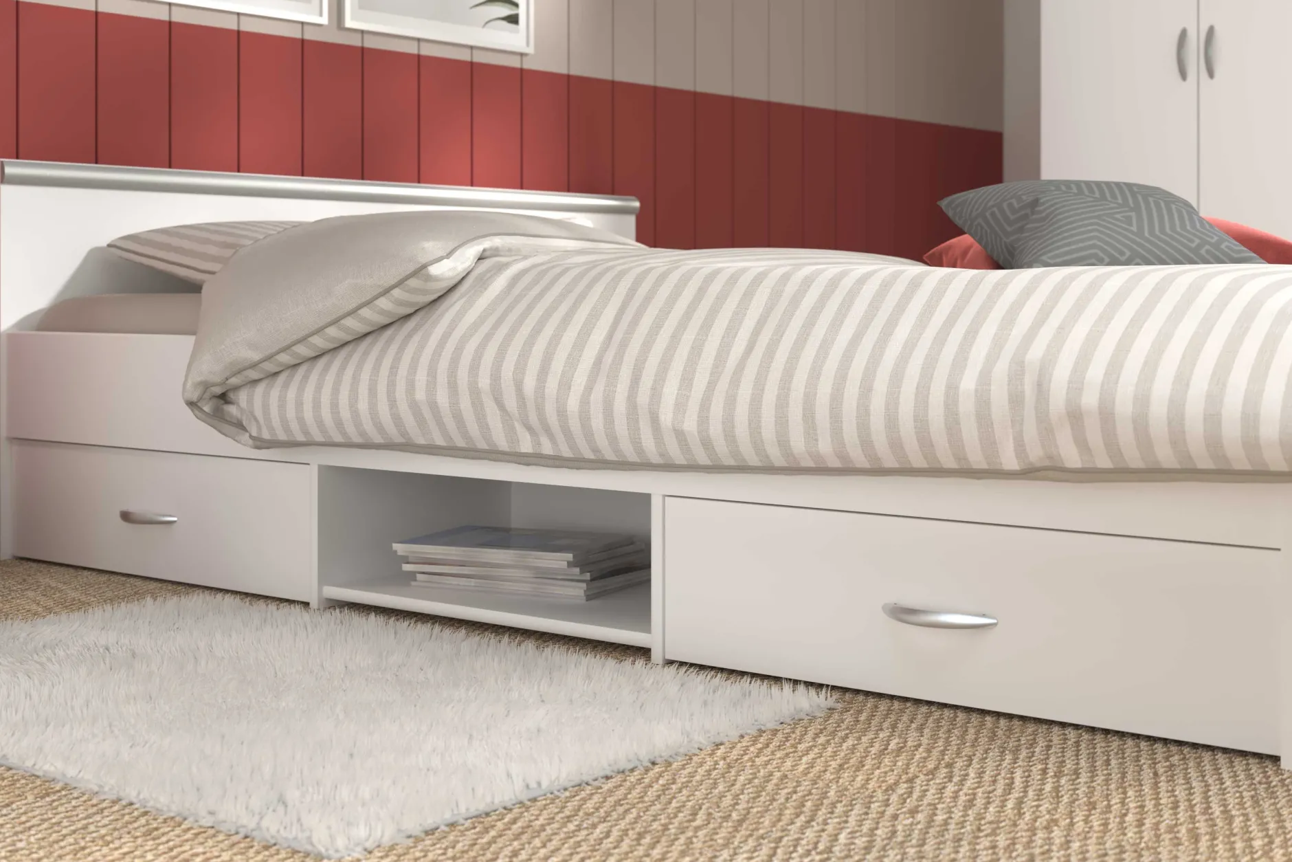Bett Alma 140x200cm mit 2 Schubladen - weiß