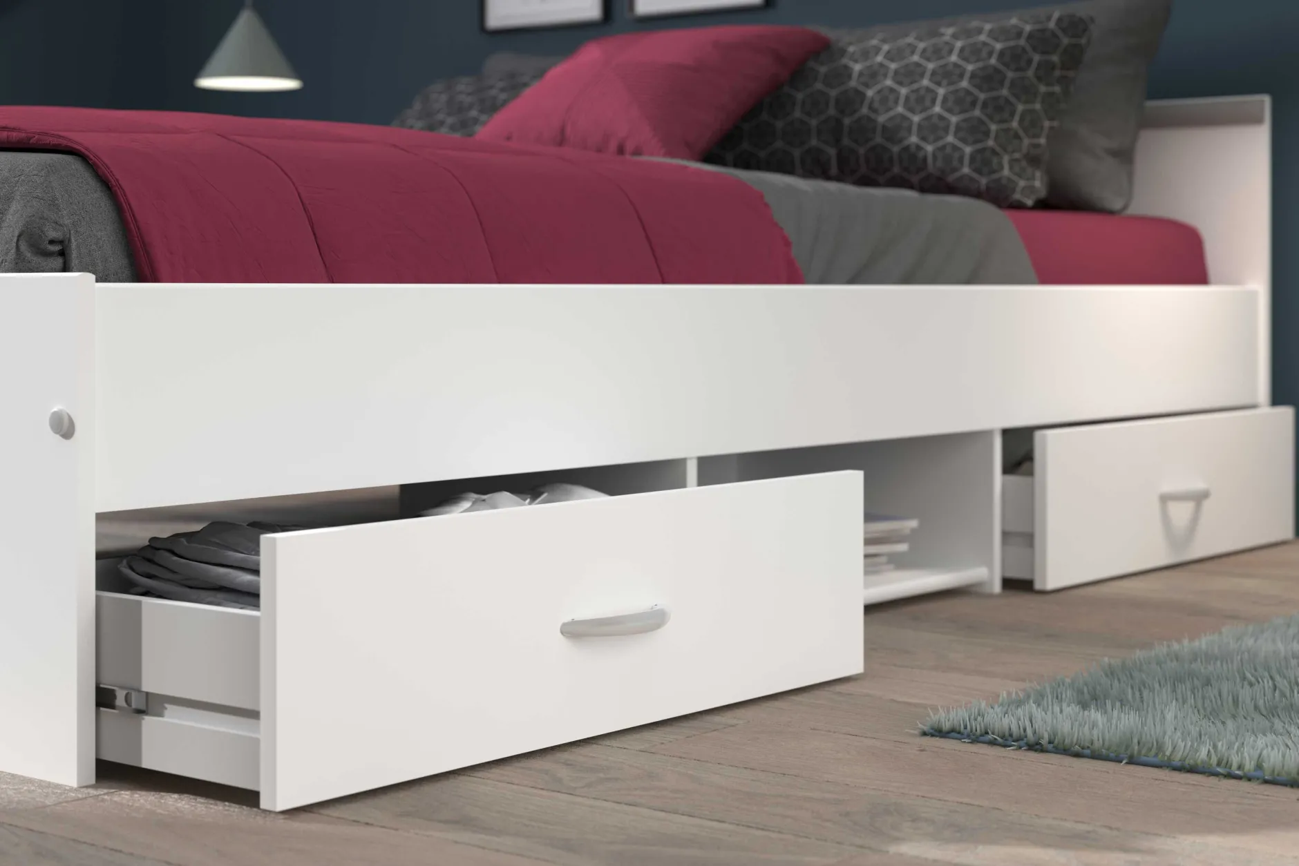 Bett Alma 140x200cm mit 2 Schubladen - weiß