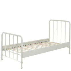 Bett Bronxx Metall 90x200 (inkl. Lattenrost) mit Nachttisch - mattweiß