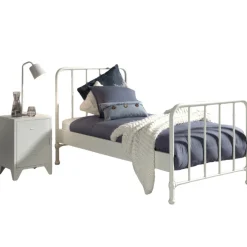 Bett Bronxx Metall 90x200 (inkl. Lattenrost) mit Nachttisch - mattweiß