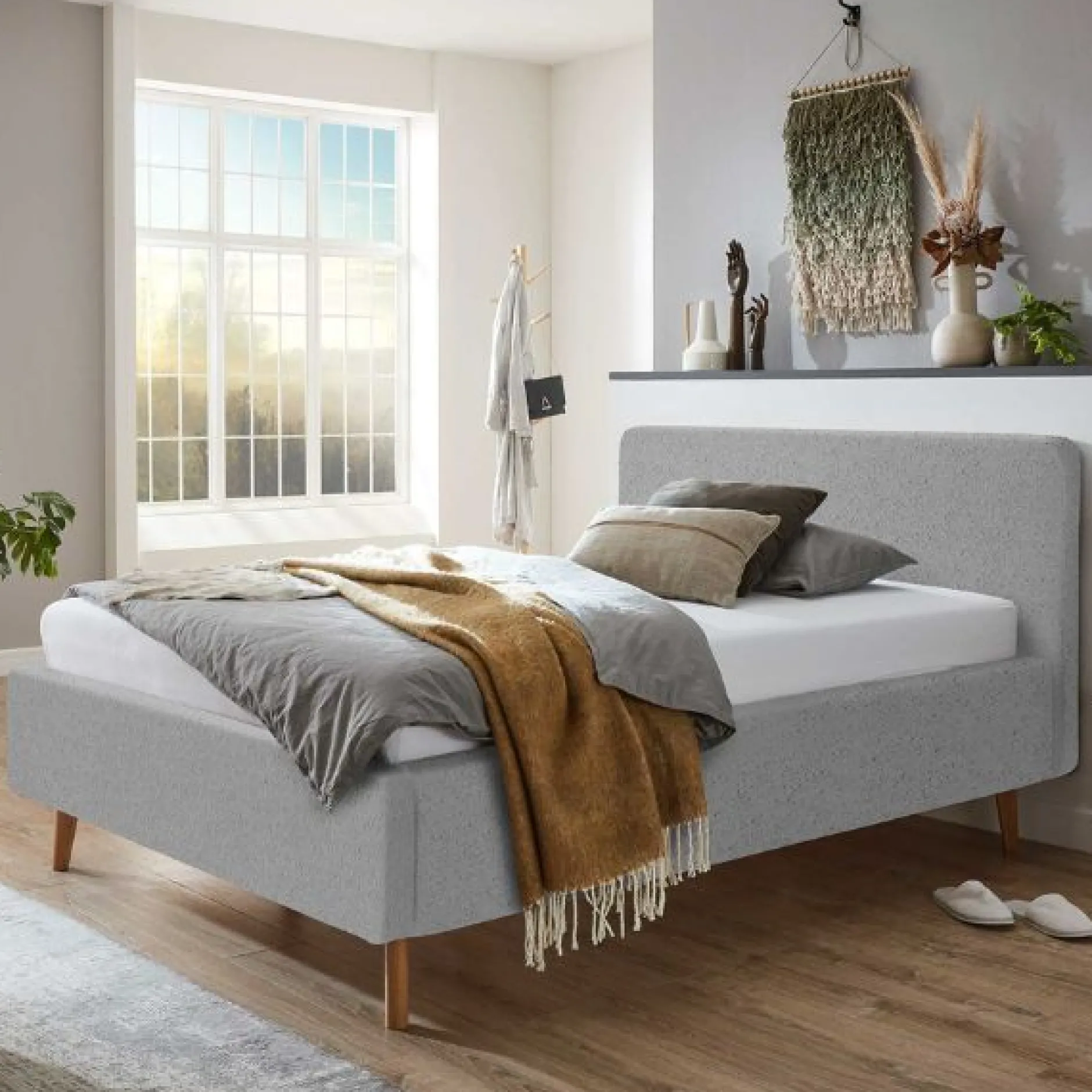 Bett Dalila 140x200cm teddy stoff mit aufbewahrung - grau