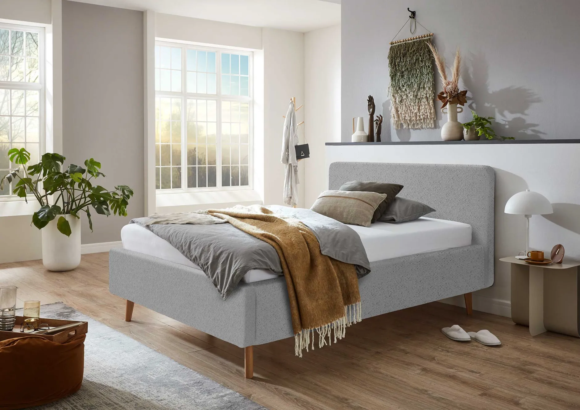 Bett Dalila 140x200cm teddy stoff mit aufbewahrung - grau