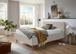 Bett Dalila 140x200cm teddy stoff mit aufbewahrung - beige